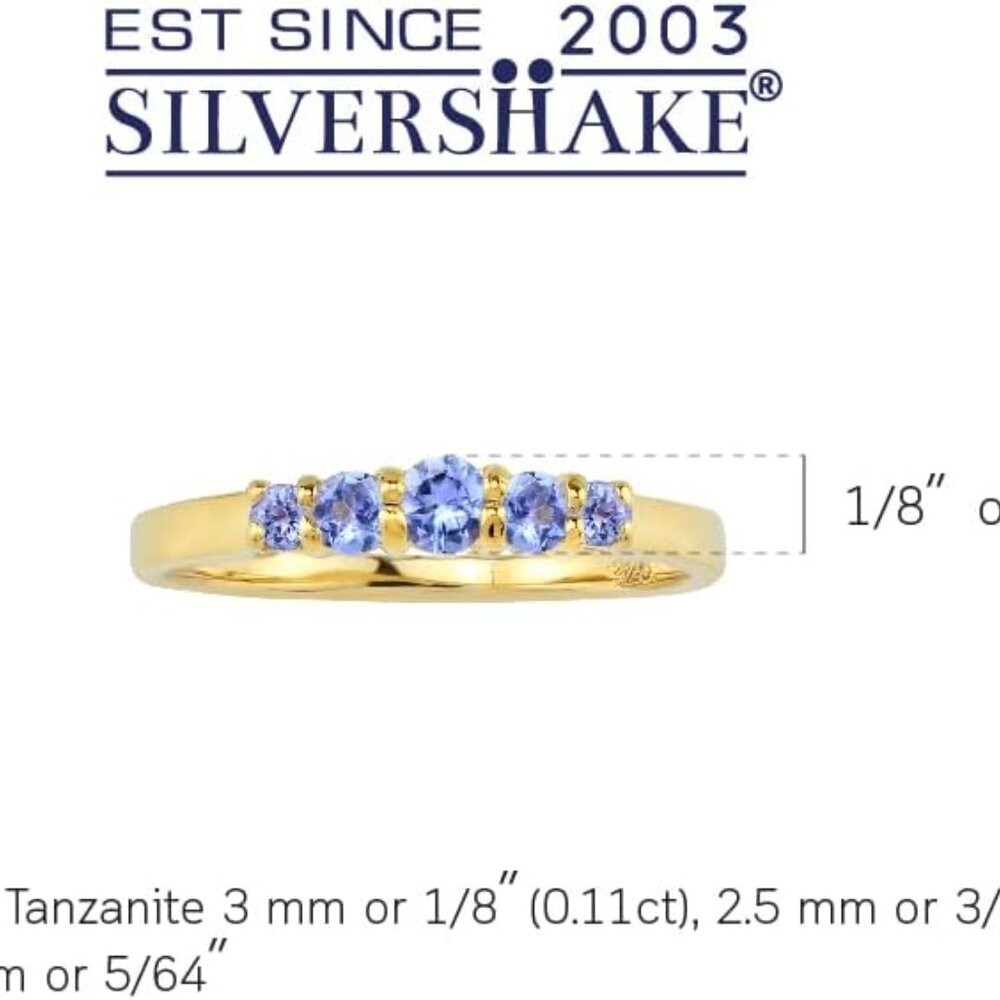 Genuine Tanzanite Stackable Ring - 5-Stone Gold P… - image 3